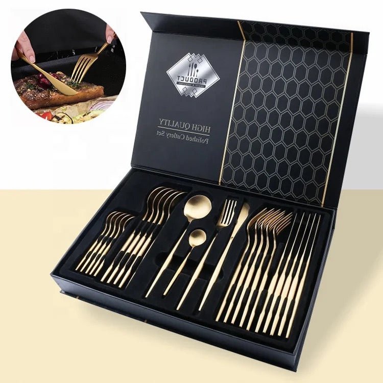 24 PC Stainless Steel Modern Cutlery Set - Style Phase Home