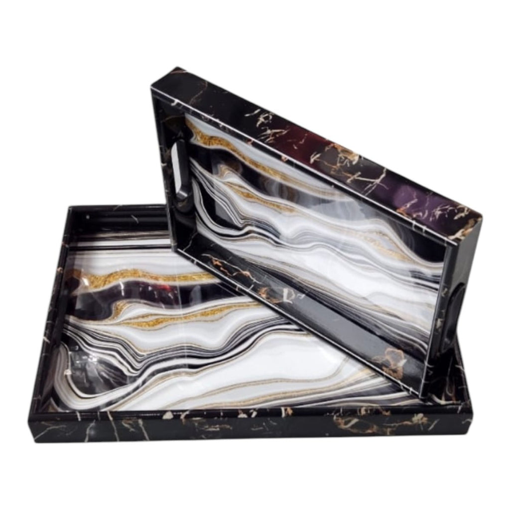 2PC Modern Black Marble Tray Set - Style Phase Home