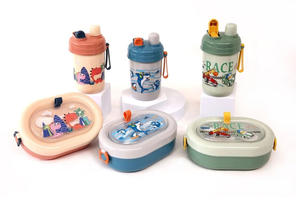 2PC Oval 2 Compartment Bento Kidz Lunch Box & Bottle - Style Phase Home