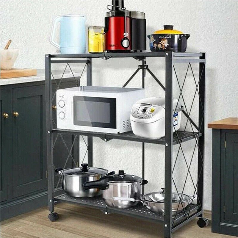 3 Tier Large Minimalist Black Folding Storage Trolley - 72 x 37 x 87.5 cm - Style Phase Home