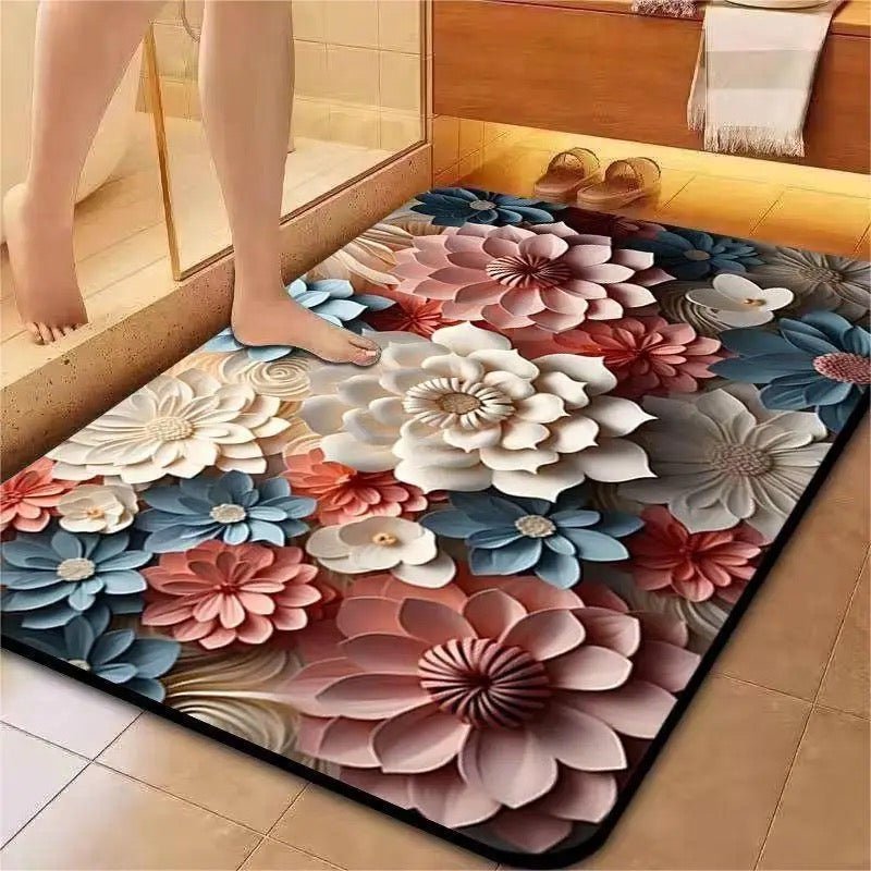 3D Vibrant Floral Bath Mat - 45 x 75 cm - Style Phase Home