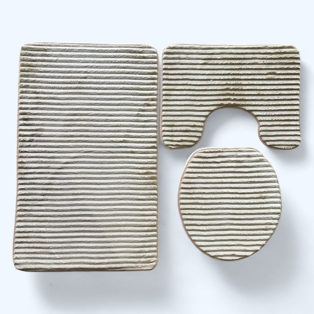 3PC Modern Ribbed Bath Mat Set - Style Phase Home