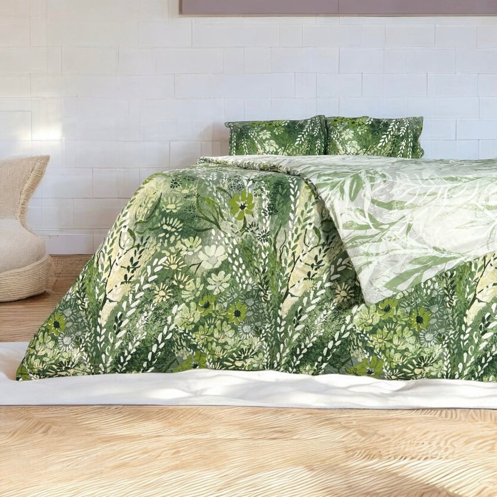 3PC Reversible Microfibre Duvet Cover Set - Zeya Leaf - Style Phase Home