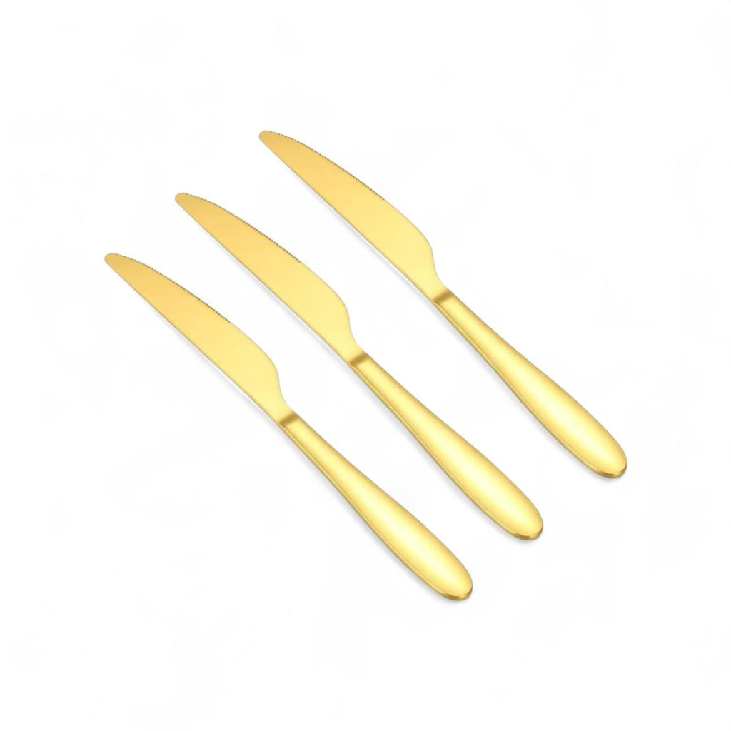 3pcs Danny Home Stainless Steel Minimalist Gold Serrated Dinner Knife Sets - Style Phase Home