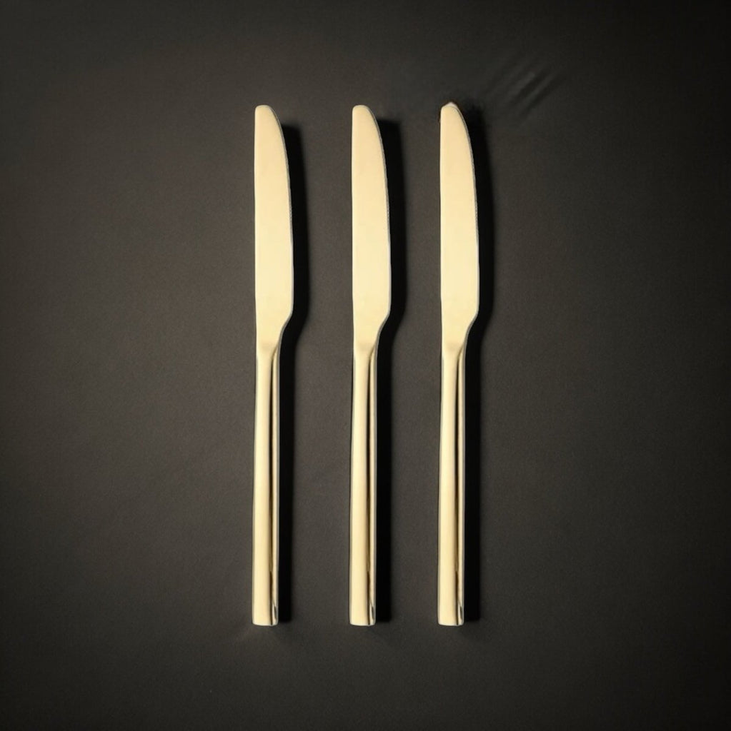 3pcs Danny Home Stainless Steel Minimalist Gold Serrated Dinner Knife Sets - Style Phase Home