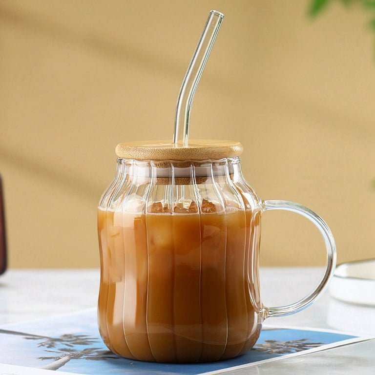 Bamboo Lid Ribbed Glass Mug - 450 ml - Style Phase Home