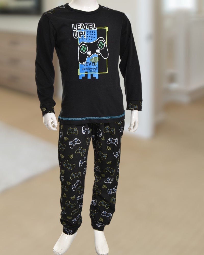 Boys Level Up Print Black Pyjama - Style Phase Home