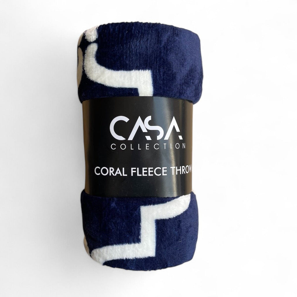 Casa Collection Geo Navy Coral Fleece Throw - 180 x 200 cm - Style Phase Home