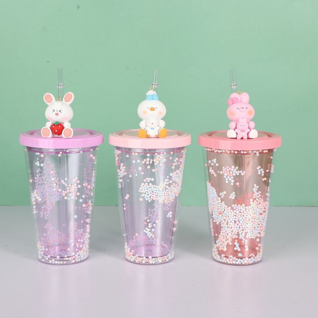 Cute Double Wall Cup With Straw - 450ml - Style Phase Home