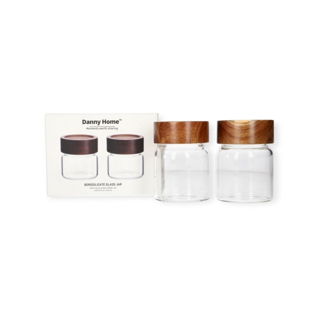 Danny Home Borosilicate Glass Jar With Acacia Wood Lid - Set of 2 - Style Phase Home