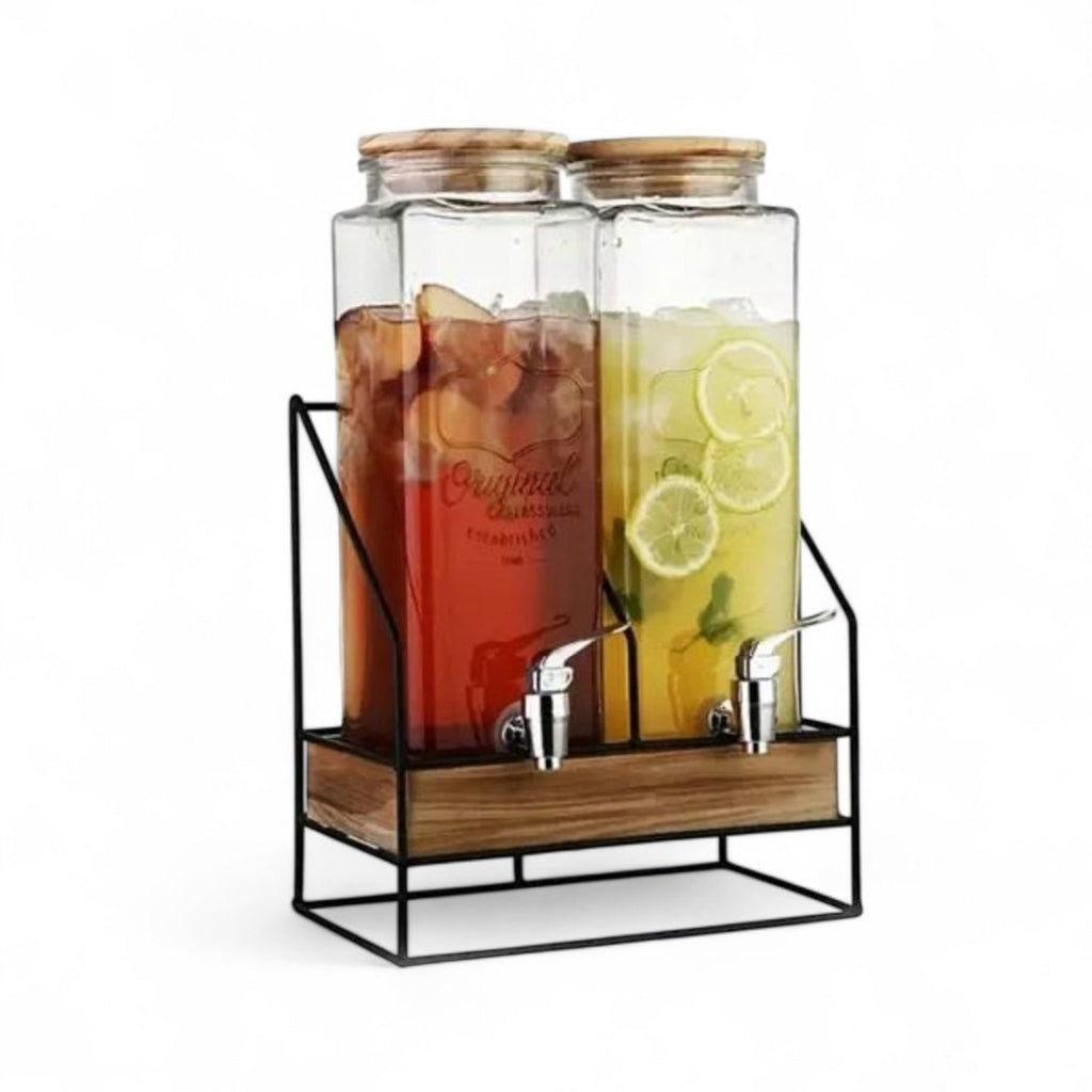 Danny Home Dual Glass Beverage Dispenser On Acacia Stand - 2.3 L - Style Phase Home