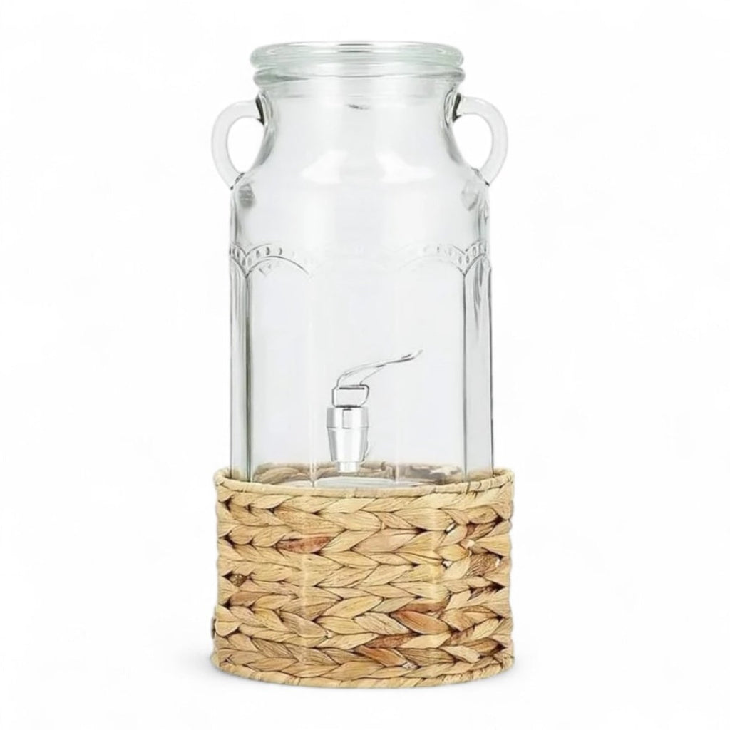 Danny Home Minimalist Glass Beverage Dispenser With Woven Stand - 3.1L - Style Phase Home