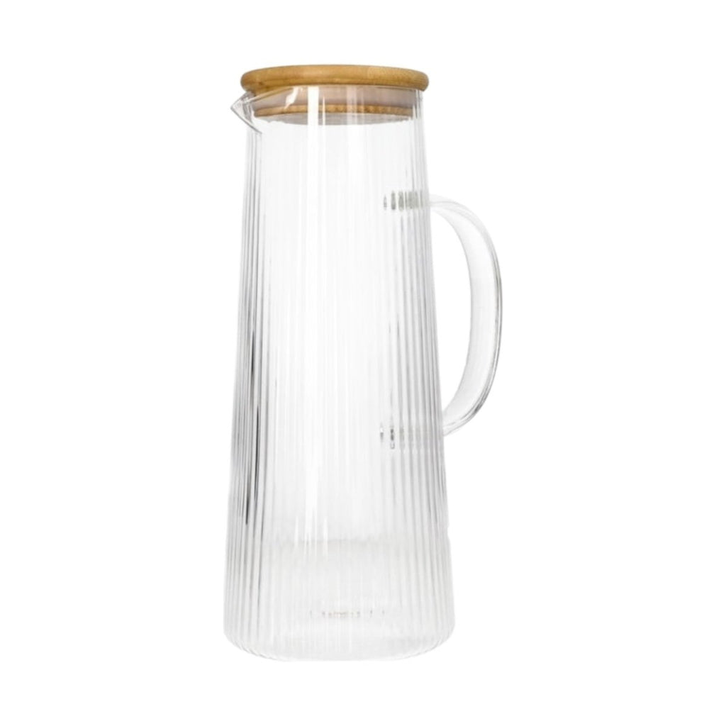 Danny Home Ribbed Bamboo Lid Glass Pitcher - 1.2 L - Style Phase Home