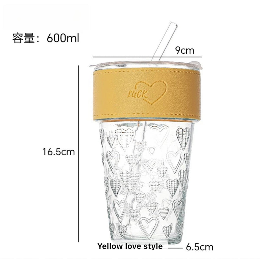 Insulated Portable Glass Coffee Cup With Straw And Lid - 460ml - Style Phase Home