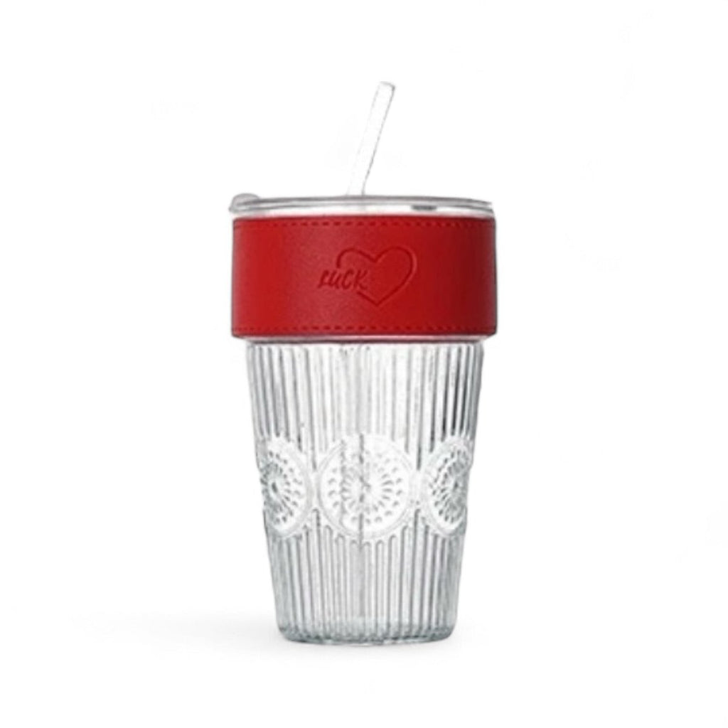 Insulated Portable Glass Coffee Cup With Straw And Lid - 460ml - Style Phase Home