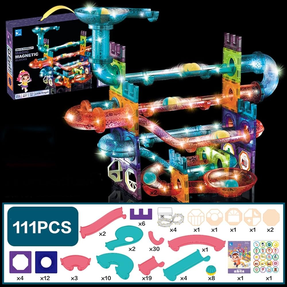 Kid Glow In The Dark Magnetic Building Blocks - 111 Piece - Little Dragon - Style Phase Home