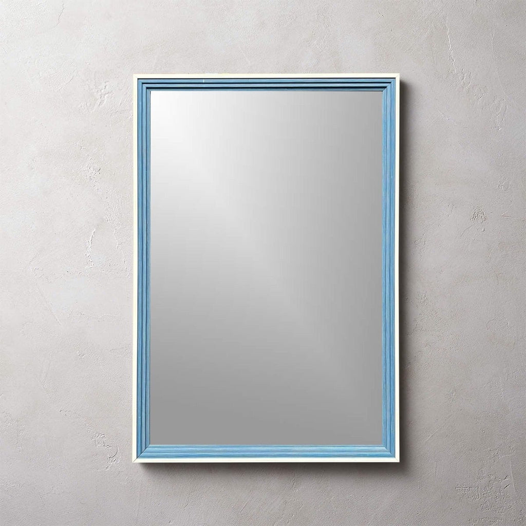 Minimalist Wooden Frame Mirror - Blue & White - Style Phase Home