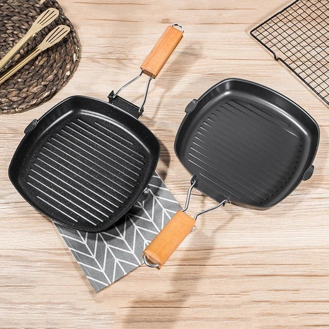 Non - Stick Grill Pan - Foldable Wooden Handle - Style Phase Home