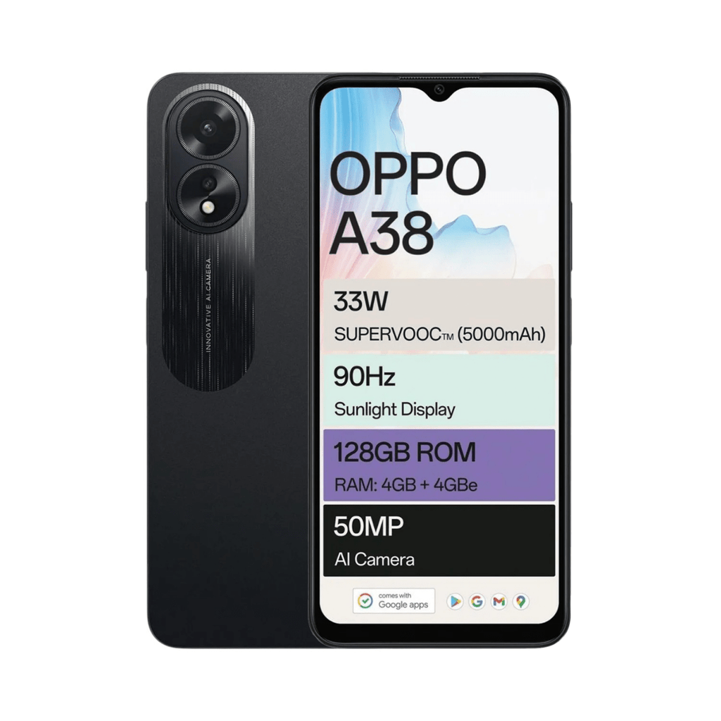 Oppo A38s 128GB Dual Sim - Glowing Black - Certified Refurbished - Style Phase Home