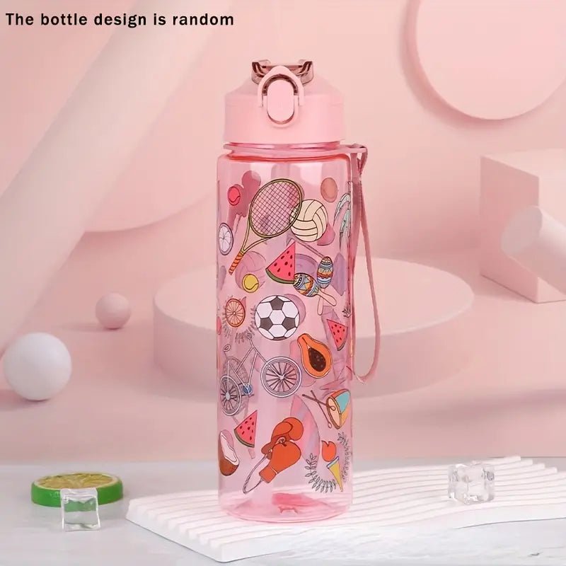 Printed Flip Top Straw Water Bottle - 500 ml - Style Phase Home