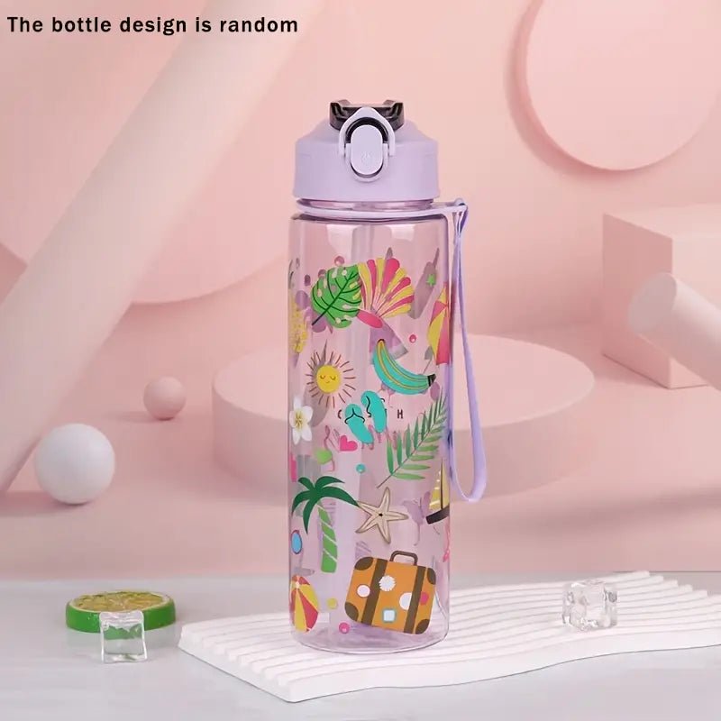 Printed Flip Top Straw Water Bottle - 500 ml - Style Phase Home