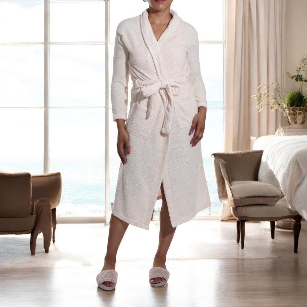 Soft Tie - Up Bath Robe - Ivory - Style Phase Home