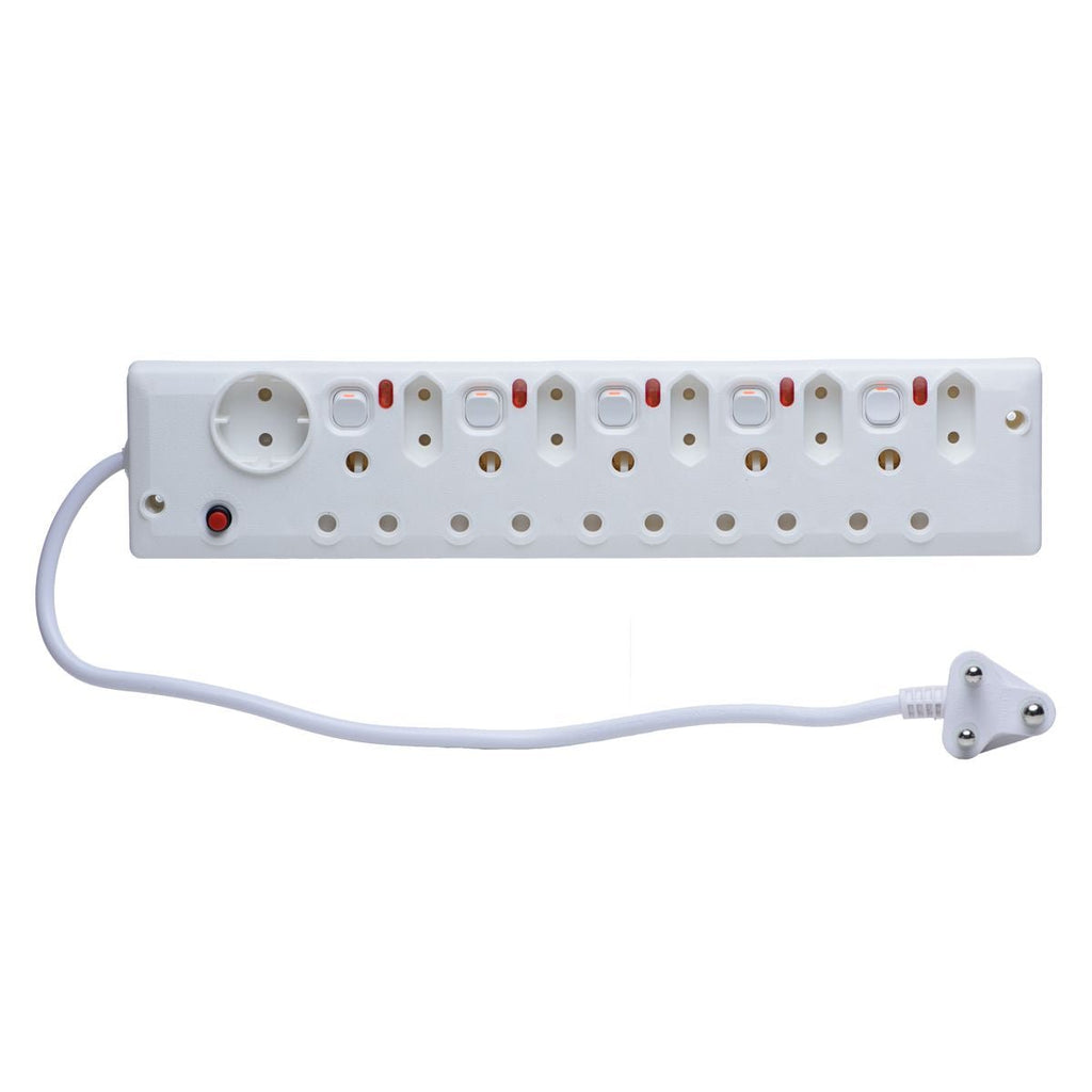 11 Way Multi Plug with 5 illuminated Switches - Style Phase Home