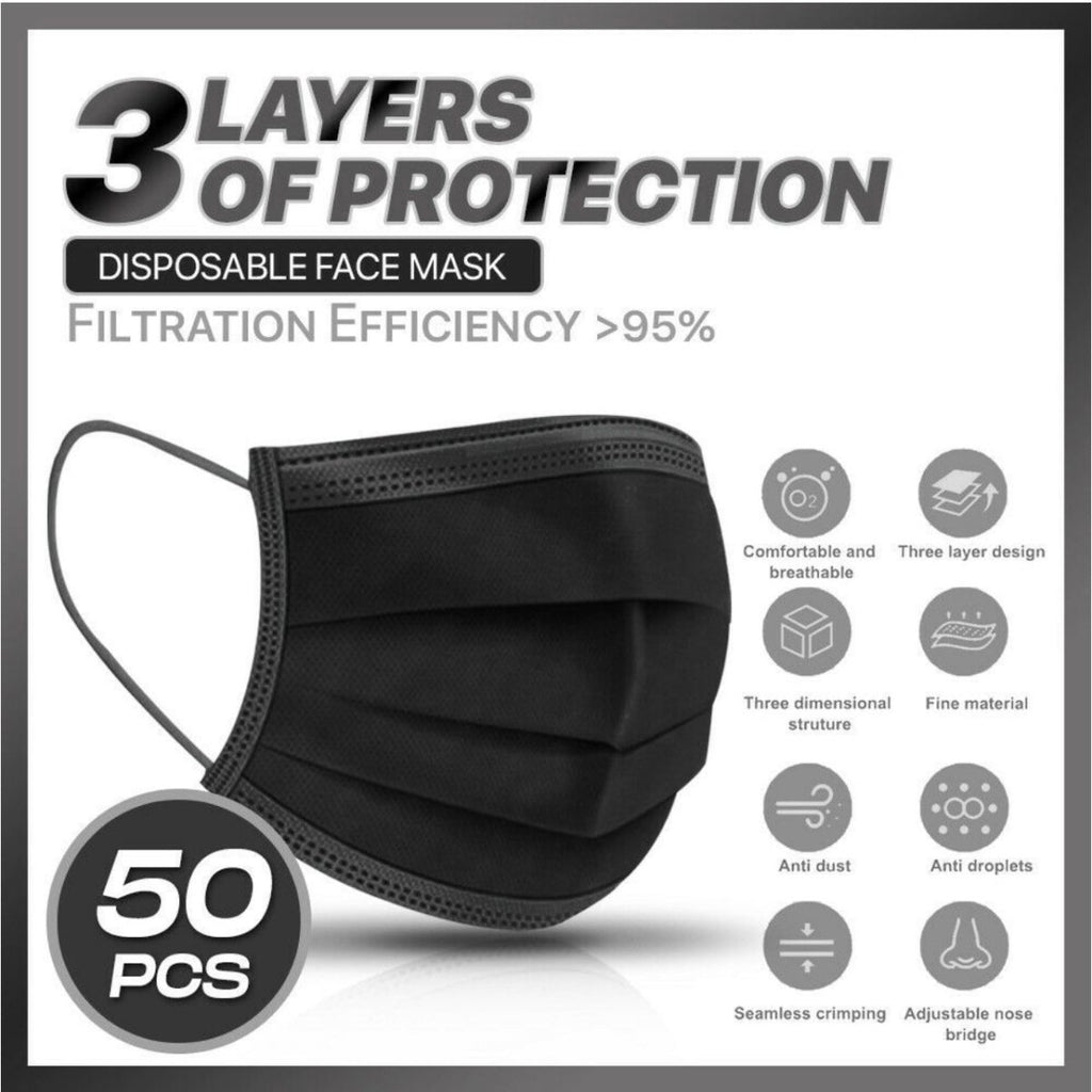 3 Ply Mask Black (50 pack) - Style Phase Home