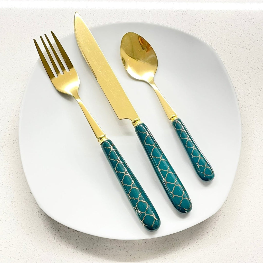 6 PC Olive & Gold Cutlery - Style Phase Home