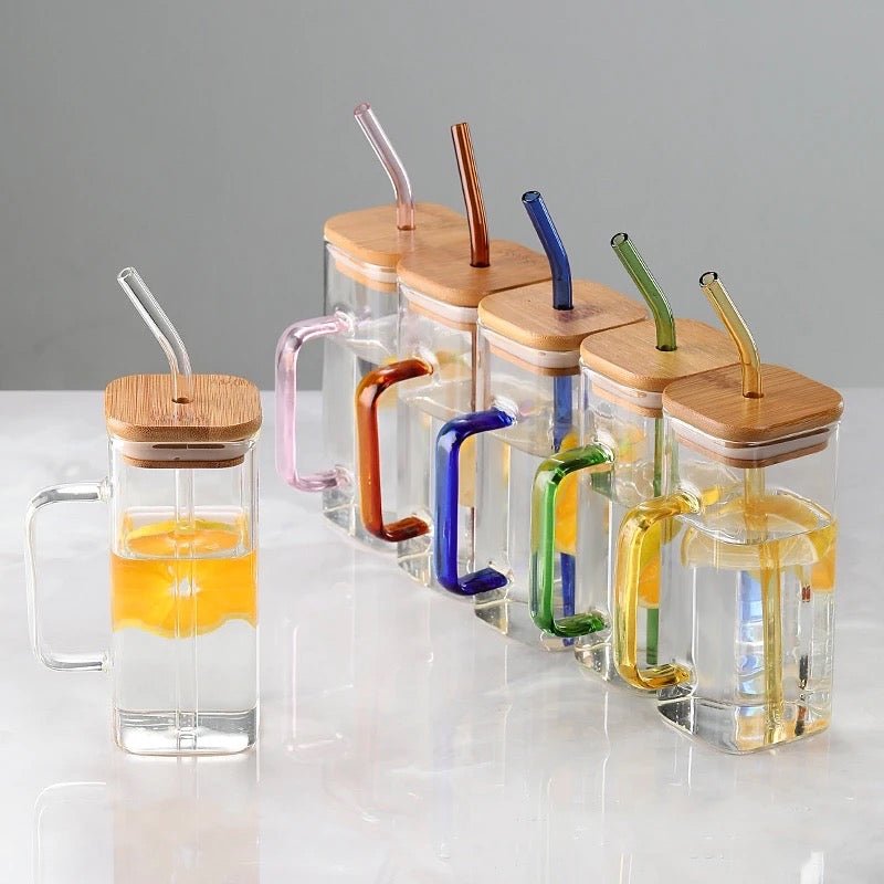 Glass Mug With Bamboo Lid & Straw - 400 ml - Style Phase Home