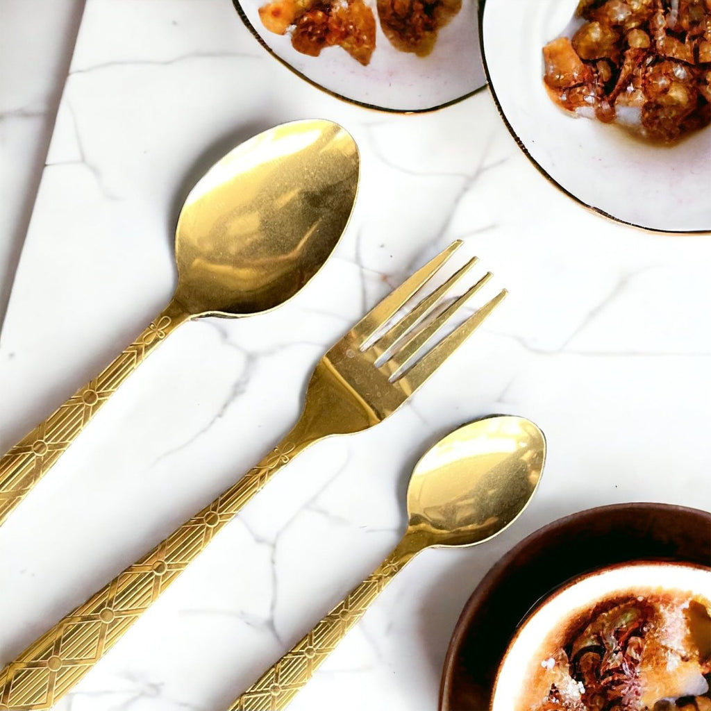 Luxury Engraved Gold Cutlery - Packs Of 6 - Style Phase Home